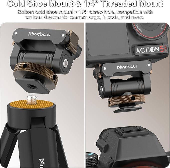 MINIFOCUS Cold Shoe Action Camera Magnetic Quick Release Mount Holder, 160 Tilt & 360° Rotation Adjustable, Universal Camera Adapter with 1/4" Screw Hole for Osmo 360 / Action 5 Pro / 4/3 - Image 6
