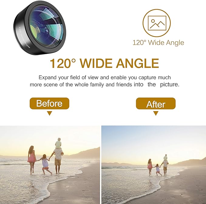 Phone Camera Lens,Upgraded 3 in 1 Phone Lens kit-198° Fisheye Lens + Macro Lens + 120° Wide Angle Lens,Clip on Cell Phone Lens Kit Compatible with Samsung Android Smartphones - Image 4