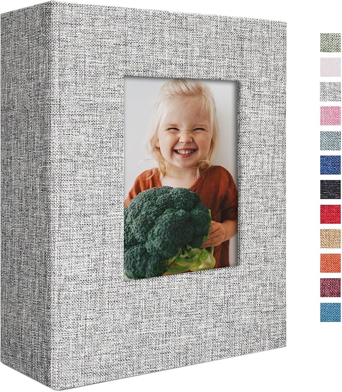 Vienrose 4x6 Photo Album,100 Pockets,Linen Cover with Window,Grey | Cover Window, Acid Free Pages, Linen Hardcover, Baby Wedding Family Photos by Vienrose