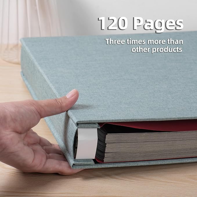 Large Photo Album Self Adhesive 4x6 5x7 3x5 8.5x11 Scrapbook Magnetic Album DIY Scrap Book Length 13 x Width 12.8 (Inches) 120 Black Sticky Pages Linen Cover DIY Photo Album(Green) - Image 5
