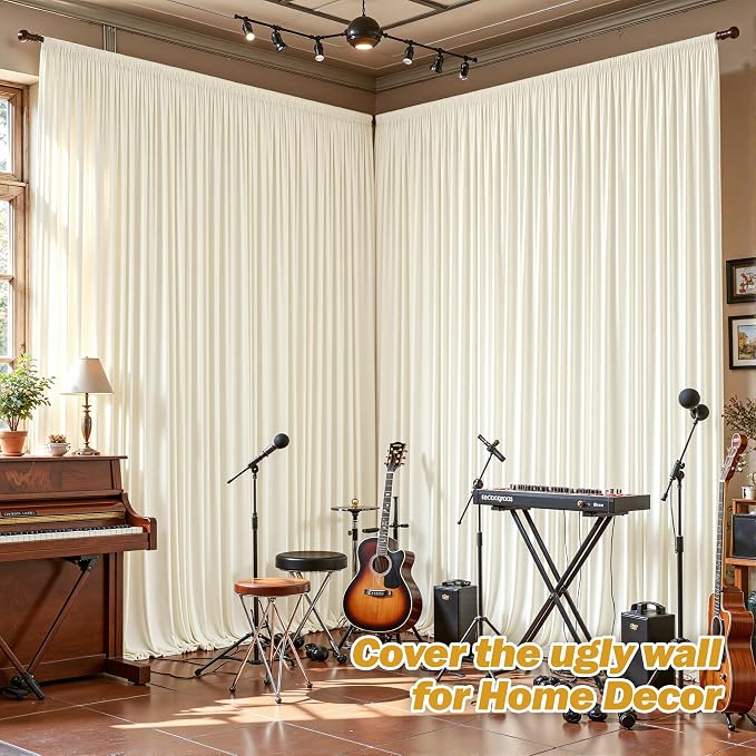 24ftx10ft Wrinkle Free Ivory Backdrop Curtain - 10 Feet Photography Backdrop Drapes, Silky Polyester Back Drop Cloth for Wedding Baby Shower Balloon Arch Background - Image 5