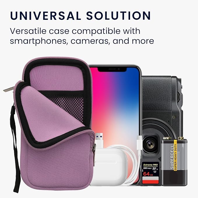 kwmobile Universal Phone Pouch Size XL - 6.7/6.8" - Neoprene Smartphone Pouch with Zip - Water-Repellent Mobile Phone Case - Sleeve in Lavender - Image 4