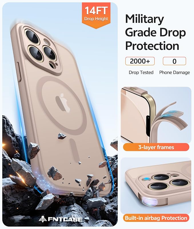 FNTCASE for iPhone 13 Pro Max Case, Fit for Magsafe, Full Camera Protection | Translucent Matte Magnetic Phone Back, 14FT Military Grade Drop Proof, Slim Shockproof Protective Cover, Desert Gold - Image 5