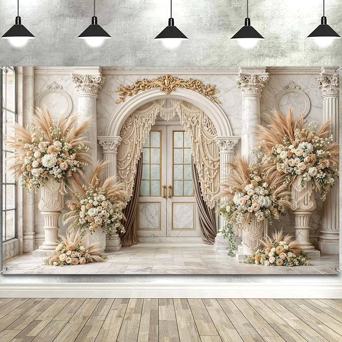 20X10ft European Retro Palace Backdrop Elegant Boho Flowers Photography Background Luxurious Dreamlike Wedding Bridal Shower Party Decoration Supplies Cake Table Photo Booth Studio Props - Image 4