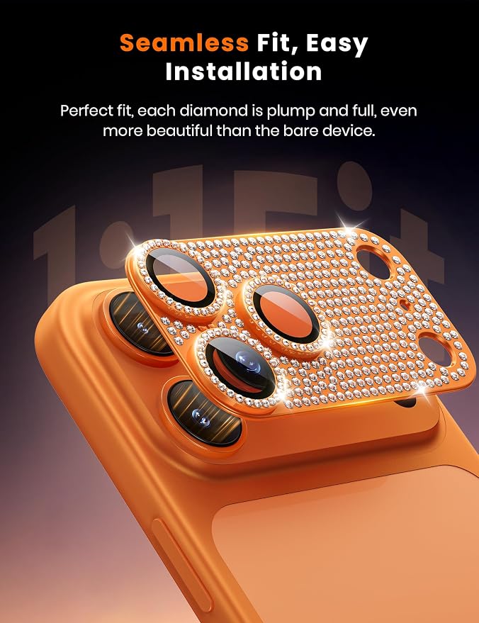 Hoerrye for iPhone 17 Pro Camera Lens Protector - Bling Diamond | Military Grade Protection, Keep Lens Original Design, 9H Tempered Glass Camera Cover Screen Protector - Image 4