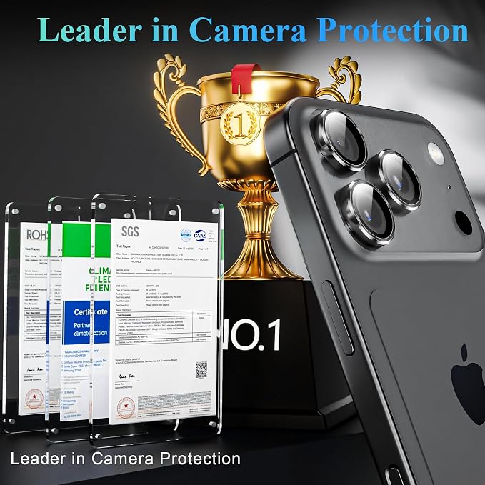 YWXTW Camera Lens Protector for iPhone 17 Pro/iPhone 17 Pro Max, [1 Step Installation Tray] Tempered Glass Screen Protector Metal Individual Camera Cover Accessories Case Friendly (Grey) - Image 2