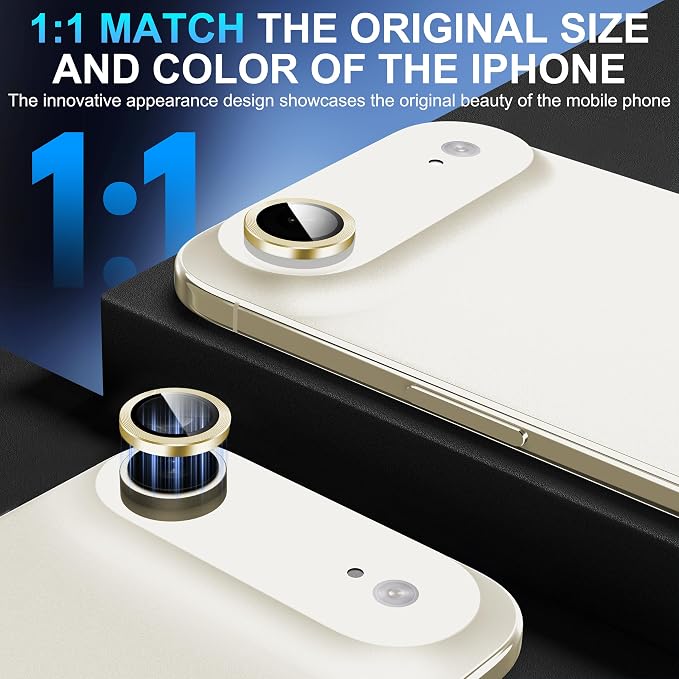 Suoman 2-Pack for iPhone 17 Air Camera Lens Protector, [CD Lines] [Strong-Adhesion] Metal Texture Style Tempered Glass Camera Lens Cover [with Auto Alignment Tool Kit] -Gold - Image 3