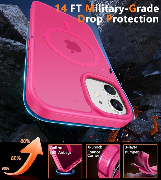 FNTCASE for iPhone 12/iPhone 12 Pro Case Hot Pink: Fit for MagSafe | Translucent Magnetic Camera Protection Slim Cases, 14FT Military Grade Drop Tested, Matte Shockproof Cover - Image 5