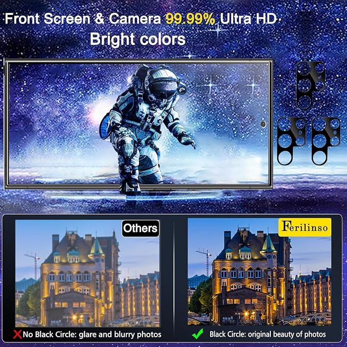 Ferilinso Screen Protector for Samsung Galaxy S24 Ultra, Tempered Glass | 3 Pack, 9H+ Military-Grade Shatterproof, HD Clear, Case Friendly, Easy Installation Bubble Free, with Camera Lens Protector - Image 4