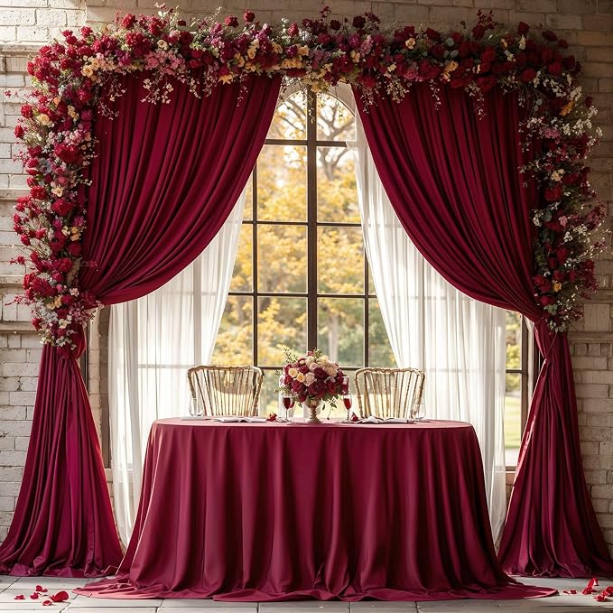 Burgundy Backdrop Curtains 4 Panels - Wrinkle-Free Polyester Photography Drapes for Baby Shower & Birthday Party - 16 X10FT - Image 9