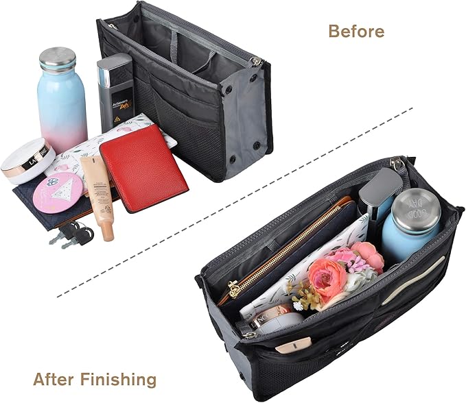 Vercord Purse Organizer Insert for Handbags Bag Organizers Inside Tote Pocketbook Women Nurse Nylon 13 Pockets Black Small - Image 6