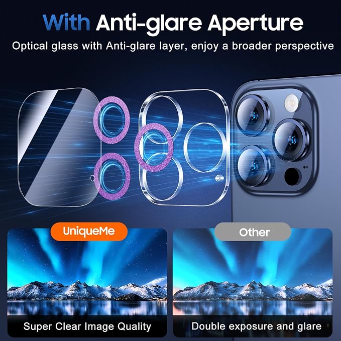 UniqueMe for iPhone 15 Pro/15 Pro Max Camera Lens Protector-Dark Purple | 3 Pack, Drop Protection, Case Friendly, 9H Tempered Glass, Camera Cover Screen, Update New Version - Image 4