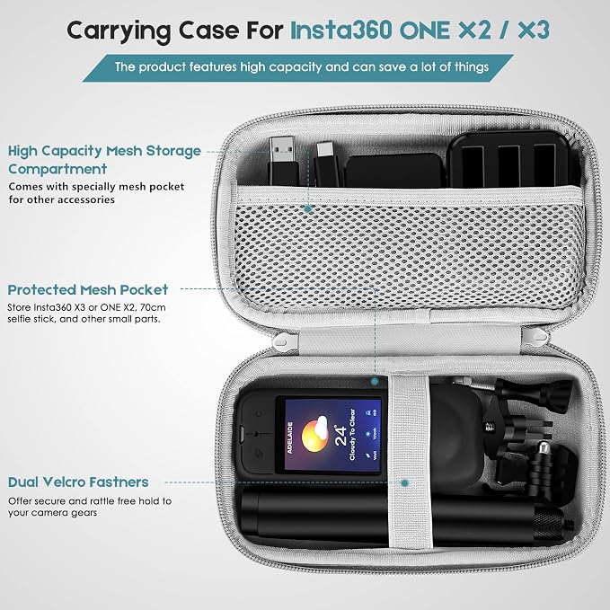 7in1 Compatible with Insta360 X3 Accessories Kit[Silicone Camera Case Cover and Lens Cap][2Pcs 3D Screen Protector Film][Carrying Case Bag with Auto Locking Carabiner and Anti-loss Lock] - Image 8