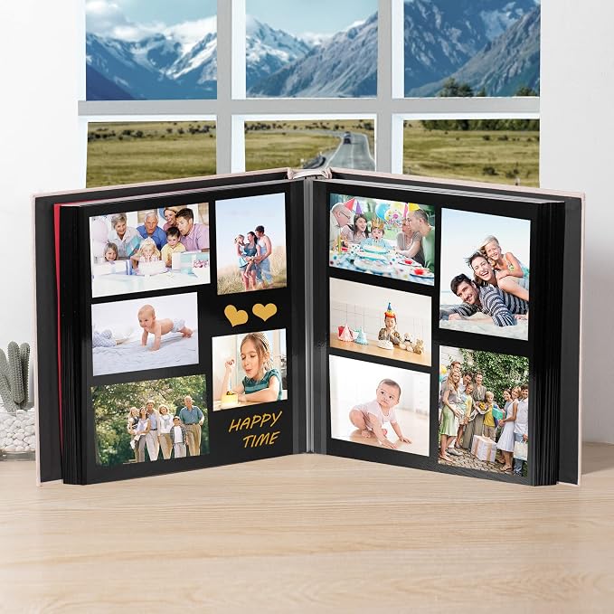 Large Photo Album Self Adhesive 4x6 5x7 8.5x11 Scrapbook Magnetic DIY Scrap Book Length 13" x Width 12.8" 120 Black Sticky Pages Linen Cover DIY Photo Album - Image 3