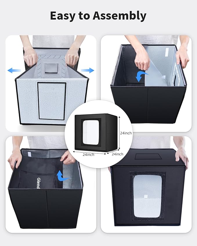 Glendan 24"x24" Light Box Photography, Large Photo Light Box | 288 LED Beads, CRI >95, Professional Portable Photo Booth Shooting Tent Kit with 6 Color Backdrops for Product Photography - Image 3