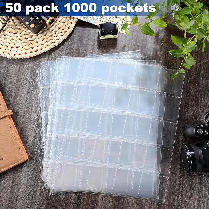 Fuyoooo 100 Pack Protective Photo Slide Pages Holds 20 35mm Slides | Top Loading Photo Page Sleeves for 3 Ring Binder Holds 2000 2 x 2 Inch Photos Archival Slide Storage Album Refill Preservers - Image 4