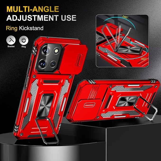 for Moto G 2025 Case with Screen Protector and with Camera Cover, 360°Military Grade Rotatable Kickstand (Heavy Duty) Shockproof Protective, Case for Moto G 2025 Red - Image 7