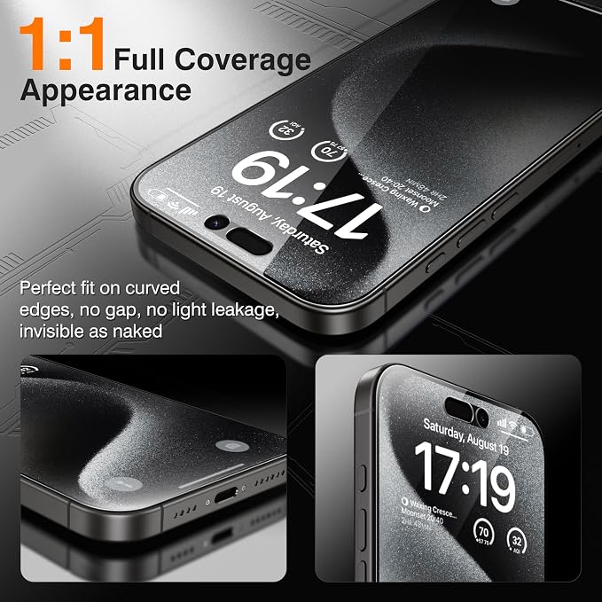 EZ-GLAZ-4+2 Pack for iPhone 15 Pro Max Privacy Screen Protector (6.7") | 2-Pack Lens Protectors, Alignment Kit, Easy Installation, 9H+ Tempered Glass, Scratch Resistant, 28° Privacy Protection - Image 6