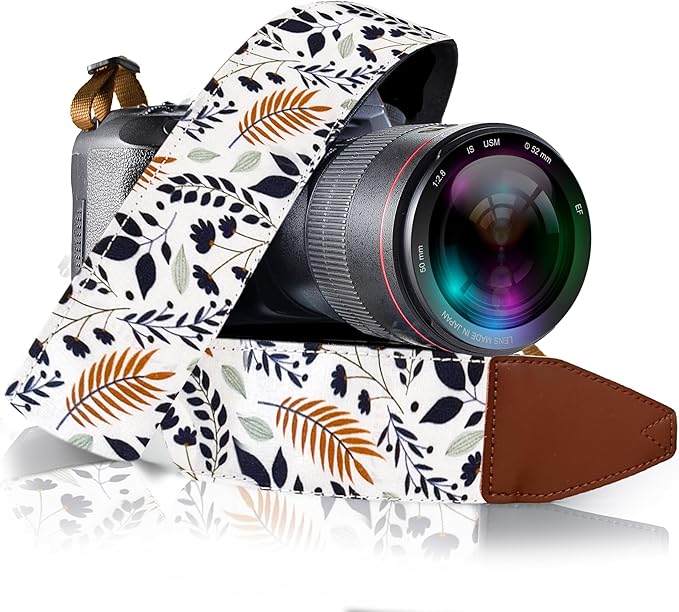 Art Tribute Camera Strap - Shoulder, Crossbody & Neck Camera Strap for Photographers, Fits All Cameras, Canon Nikon Sony Fujifilm, Padded Strap W/Quick Release, Embroidered Cotton & Leather Ends by ArtTribute