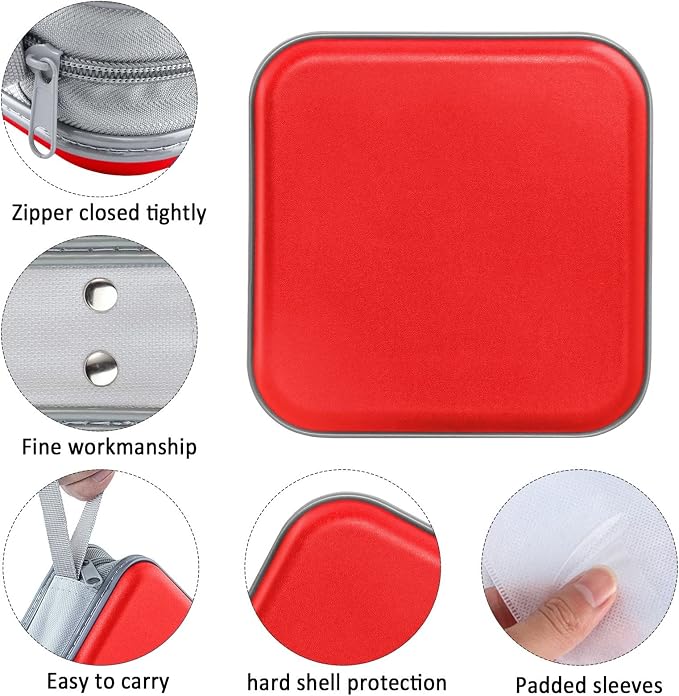 Siveit CD/DVD Cases 40 Capacity Disc Storage Binder for Car(Red) | Holders Wallet Hard Plastic CD/DVD Case for Car Home Office Travel - Image 2