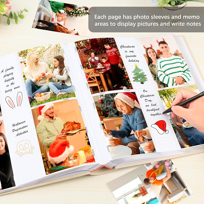 Photo Album 4x6 Vertical 600 Photos with Writing Space, Beige | Linen Cover, Acid-Free Pages, Clear PP Pockets, Memo Writing Space, Front Display Window, Family, Wedding & Travel Memories - Image 4
