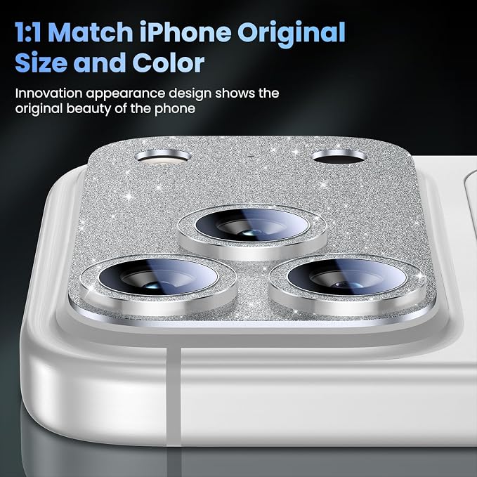 Uyiton for iPhone 17 Pro Camera Lens Protector - Metal Camera Protector | Not Easy to Break, Strong Adsorption, Case-Friendly, Metal 9H Sapphire Glass Rear Camera Screen Cover, Glitter Silver - Image 5