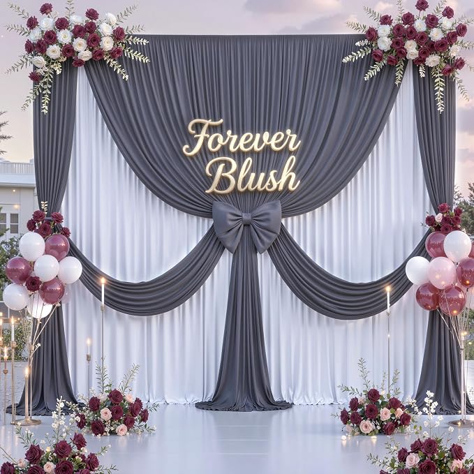 10 ft x 10 ft Wrinkle Free Charcoal Backdrop Curtain for Parties, Dark Grey Polyester Photo Backdrop Drapes for Baby Shower Wedding Engagement Birthday Party Backdrop Stand,5ft x 10ft 2 Panels - Image 4