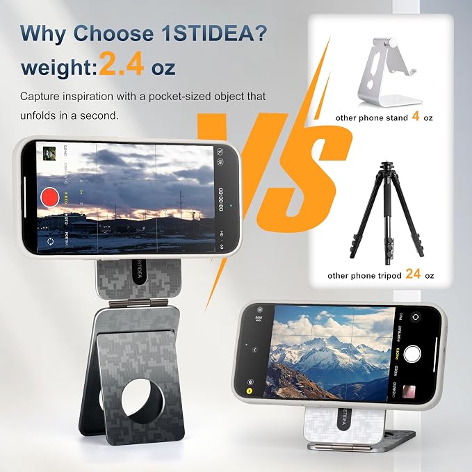 1ST IDEA for MagSafe Tripod Stand Ultra-Thin 0.23" | Aluminum Alloy Magnetic Tripod for iPhone, Flexible 20x Magnet Phone Stand Gift Accessories for Women Men for iPhone 17 16 15 14 13 12 Series - Image 6