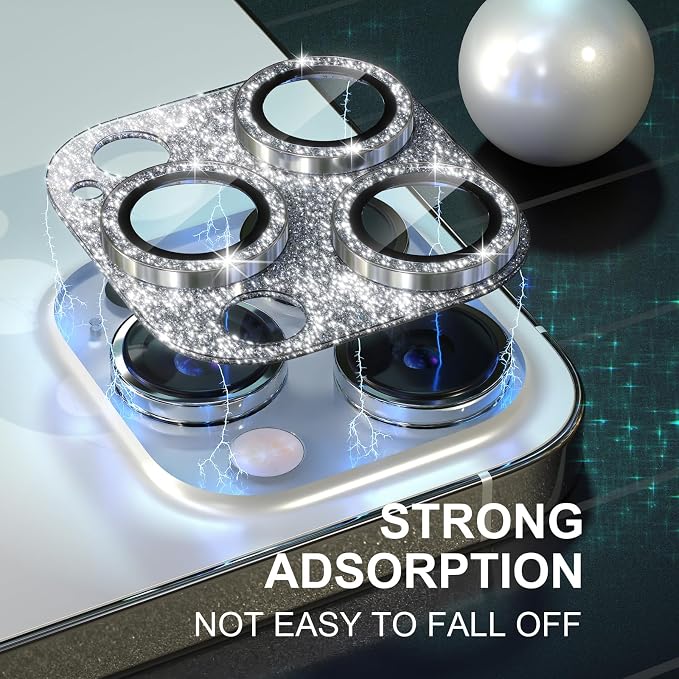 Choiche for iPhone 15 Pro/iPhone 15 Pro Max Camera Lens Protector | Bling Camera Cover with 9H Tempered Glass Lens Screen Protector Metal Ring Decoration Accessories (Glitter-Silver) - Image 7