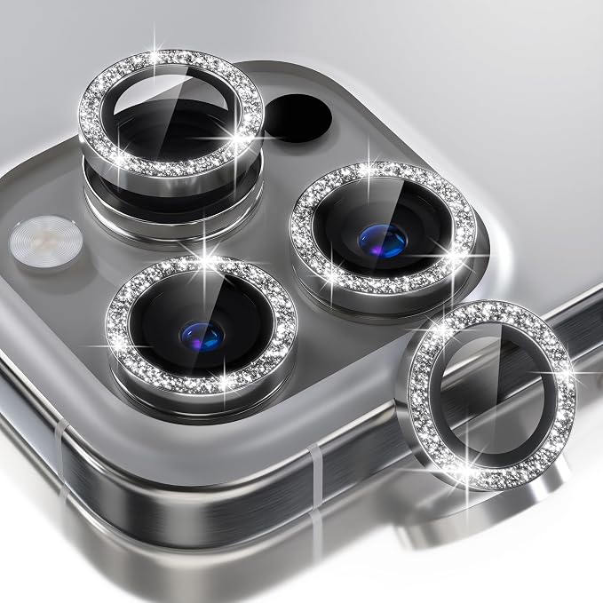 Choiche for iPhone 16 Pro/iPhone 16 Pro Max Camera Lens Protector | Ultra HD, Bling 9H Tempered Glass Camera Cover Screen Protector Metal Ring Decoration Accessories (Glitter-Titanium Natural) by Choiche