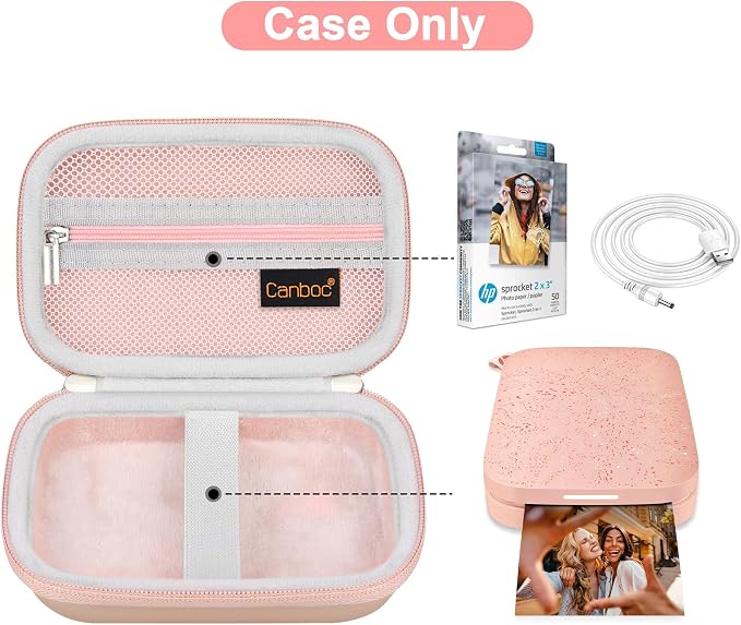 Canboc Carrying Case for HP Sprocket Portable 2x3 Instant Photo Printer | For Kodak Step Wireless Mobile Photo Printer, Zipper Mesh Bag fits Photo Paper Cable, Rose Gold - Image 2