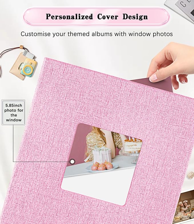 Ejblfe Photo Album 4x6,Linen Cover Slide-in Photo Album Book Can Holds 600 4x6 Photos with 60 Black Sheets for Family,Wedding,Baby and Holiday Pictures (Pink) - Image 2