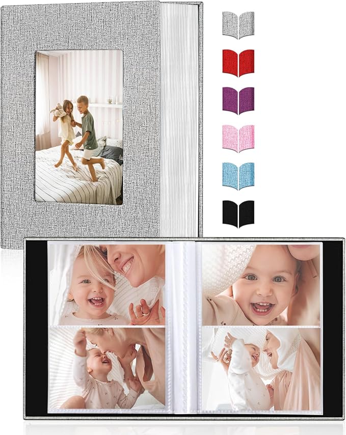 Photo Album 4x6,Linen Cover Slide-in Photo Album Book Can Holds 200 4x6 Photos with 50 Black Sheets for Baby Family Pictures Artwork or Postcards Storage (Gray) - Image 2