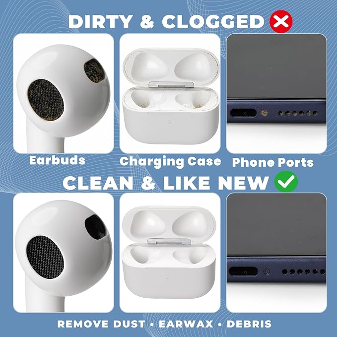 Upgraded for Airpod Cleaner Kit (81 PCS), Multi-Tool with Cleaning Pen, Putty & Swabs, Removes Earwax & Dust, Compatible with AirPods Pro 2 3, Earbud, Headphones, Phone & Charging Port, White - Image 2