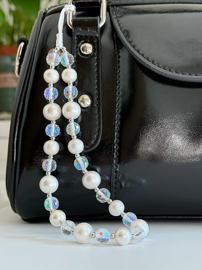 Drawwind Phone Charm Strap Cute Wrist Straps Cell Phone Charm String Y2K Aesthetic Lanyard Wristlet Chain for Case Camera AirPods Bags Keychains (Cotton Pearls) - Image 3