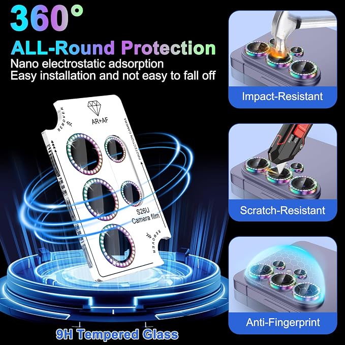 Meshine for Samsung Galaxy S26 Ultra Camera Lens Protector,Scratch Proof,Strong Adsorption,9H Hardness with Metal Ring Camera Cover,Ultra Thin Case Friendly, Accessories Lens Protector,Shiny Colorful - Image 3
