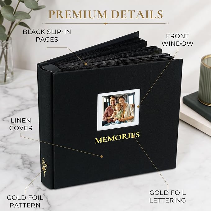 Vienrose Photo Album 4x6 1000 Photos Cover Window Black | Gold Foil Spine, Fabric Cover, Wedding Album, Family Baby Travel, Memory Book - Image 5