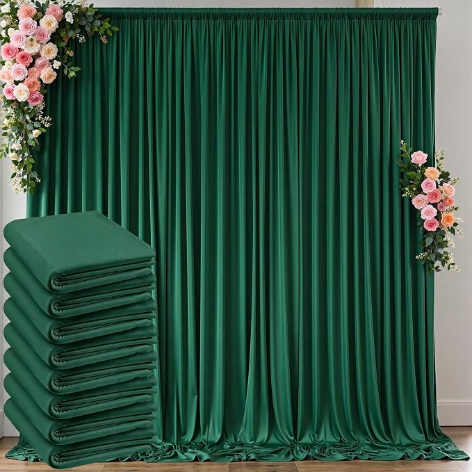 40 ft x 10 ft Wrinkle Free Hunter Green Backdrop Curtain for Parties, Polyester Dark Green Photo Backdrop Drapes 8 Panels 5x10ft for Baby Shower Wedding Birthday Party Photography Curtains by Outpain