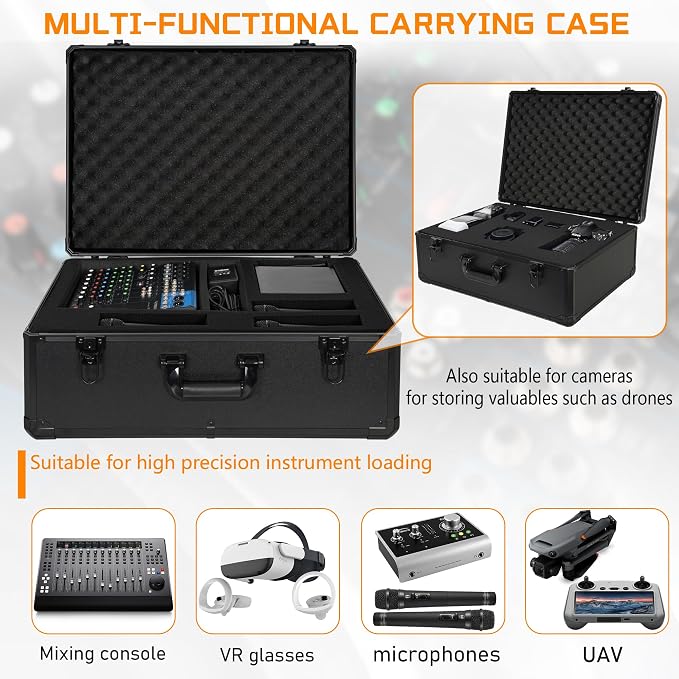 23 Inch Carrying Storage Case | Ideal for Microphone & Camera Gear Transportation, DJ Mixer Case with Customizable Pre-Diced Foam, 23 X 16.5 X 8.6 Inch - Image 5