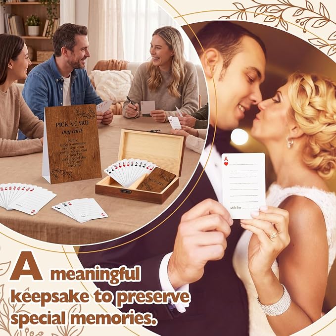 AceOrbit 57 Pack Rustic Wedding Guest Book Playing Card Set with Wooden Box | Wedding Signing Guestbook Alternative Personalized Blank Deck of Cards for Farmhouse Country Reception Bridal Shower Games - Image 5