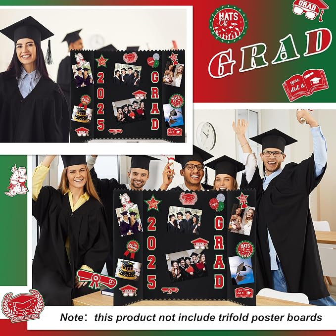 Glenmal Red White Green 14 Sheets Graduation Photo Display Board Sticker Class of 2026 Picture Display Stickers Accessories for 2026 Grad Party College Board Photo Frame Decor (12x10inch,8.3x8.3inch) - Image 6