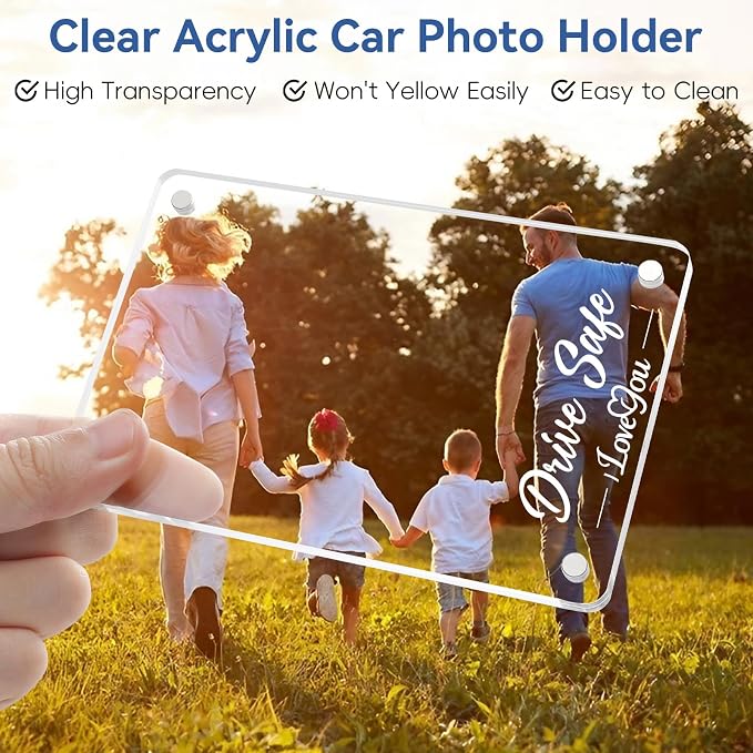 2 Pack Car Picture Holders for Father Visor Clip Photo Frame Acrylic Magnetic Picture Frames Drive Safe Daddy Personalized for Cars Display Memorial Family Couple Pet Wallet Size Photos 2.4 × 3.5 inch - Image 5