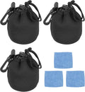 PATIKIL 3 Pcs Camera Lens Pouch, 3" ID x 4" H Drawstring Lens Pouch Protective Camera Lens Case Bag Soft Plush Neoprene Bag for DSLR Photography Gear, Black by PATIKIL