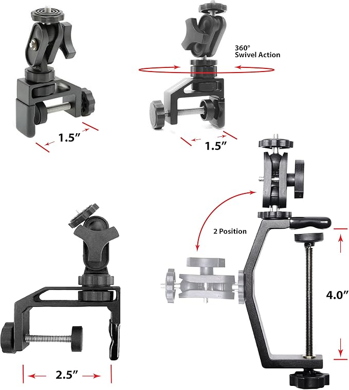 UltraClamp Assembly 360 Swivel Camera Mount Accessory for Cameras, Scopes and Binoculars (1.5-Inch w/Swivel), Black (P-UCA360) - Image 6