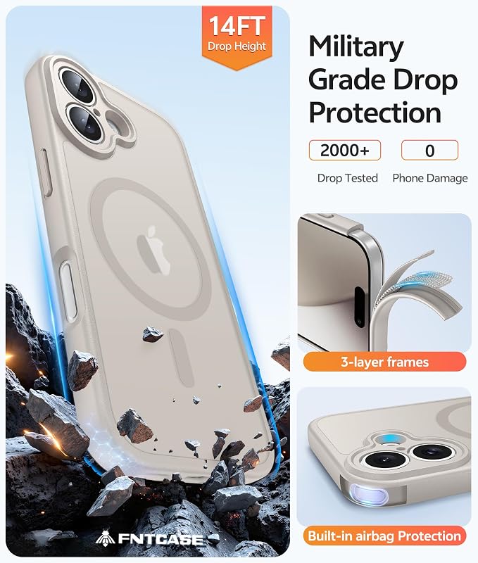 FNTCASE for iPhone 17 Case, Compatible with Magsafe, Glass Screen Protector | Full Camera Protection, Translucent Matte, 14FT Military Grade Drop Proof, Shockproof Protective Phone Cover, Off White - Image 5