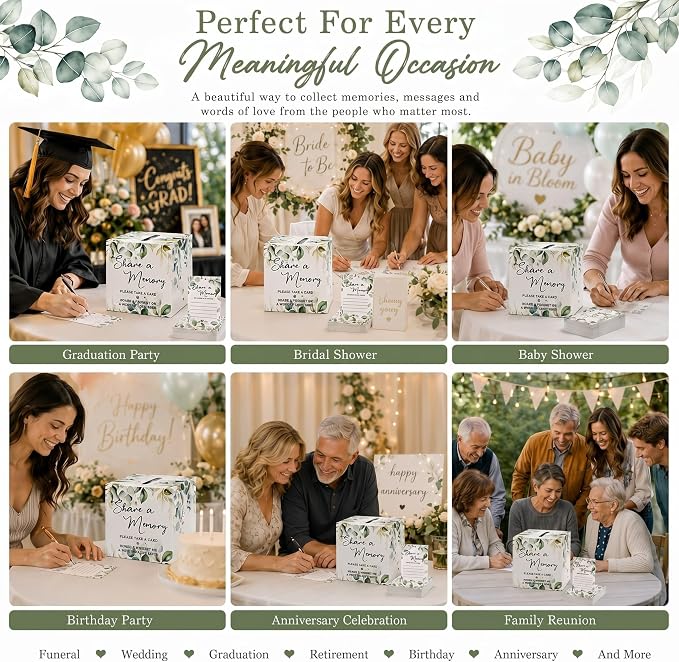 Pajean 50 Pcs Greenery Share a Memory Cards for Collections of Life, Memory Cards Box Guest Ideas for Funeral Graduation Wedding Bridal Shower Birthday Anniversary Retirement(Classic Style) - Image 2