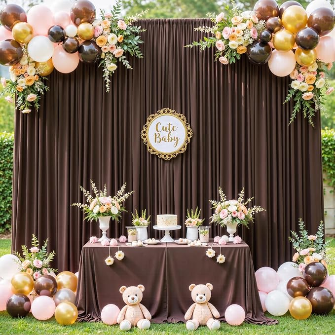 10x10 Brown Backdrop Curtain for Parties Wedding Wrinkle Free Brown Photo Curtains Backdrop Drapes Fabric Decoration for Birthday Party Baby Shower 5ft x 10ft,2 Panels - Image 3