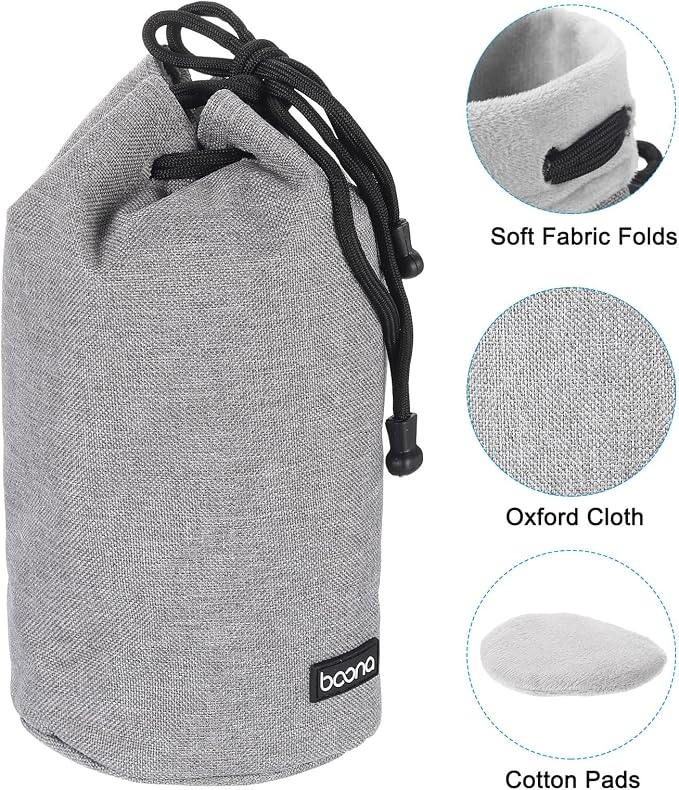 PATIKIL Soft Drawstring Lens Case, Lens Pouch Bag with Cotton Pad 4.7" OD Thick Fleece Cloth Camera Lens Bag for SLR Lens Water Cups, Grey - Image 3