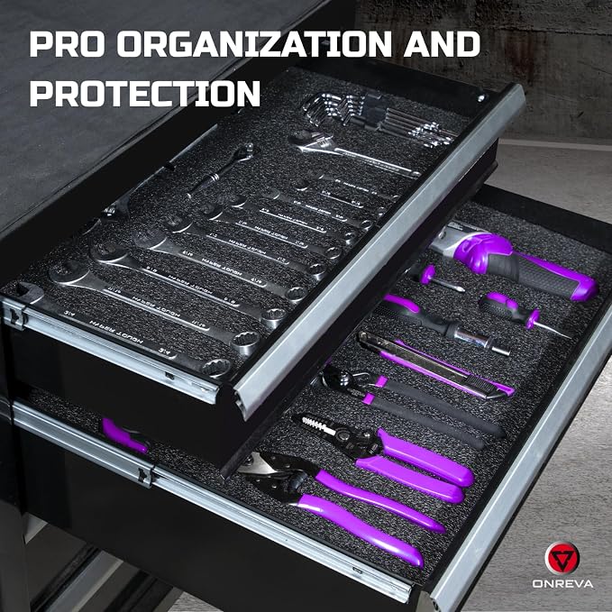 ONREVA Tool Box Foam Organizer 48x24x2 inch 1PC, Kaizen Sheets for Pro Tool Control, Custom Tool Shadow Inserts for Cases & Drawers, High Density Polyethylene Foam, Black with Purple - Image 5