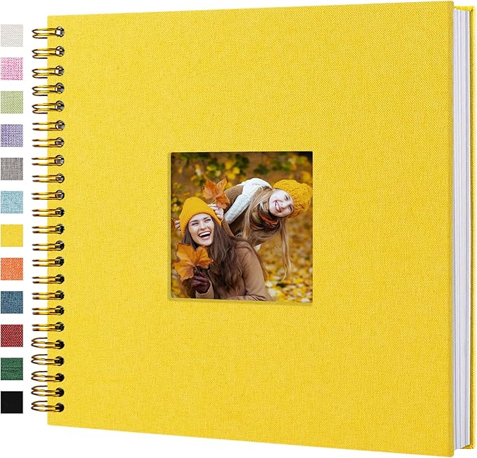 12"x12" Scrapbook Photo Album Linen Cover 40 Sheets 80 Pages White Paper | Yellow Hardcover Kraft White Pages Memory Book, for Travel Wedding Guest Book Christmas Baby Shower Fits 4x6 & Instant Photos by Hiwhy